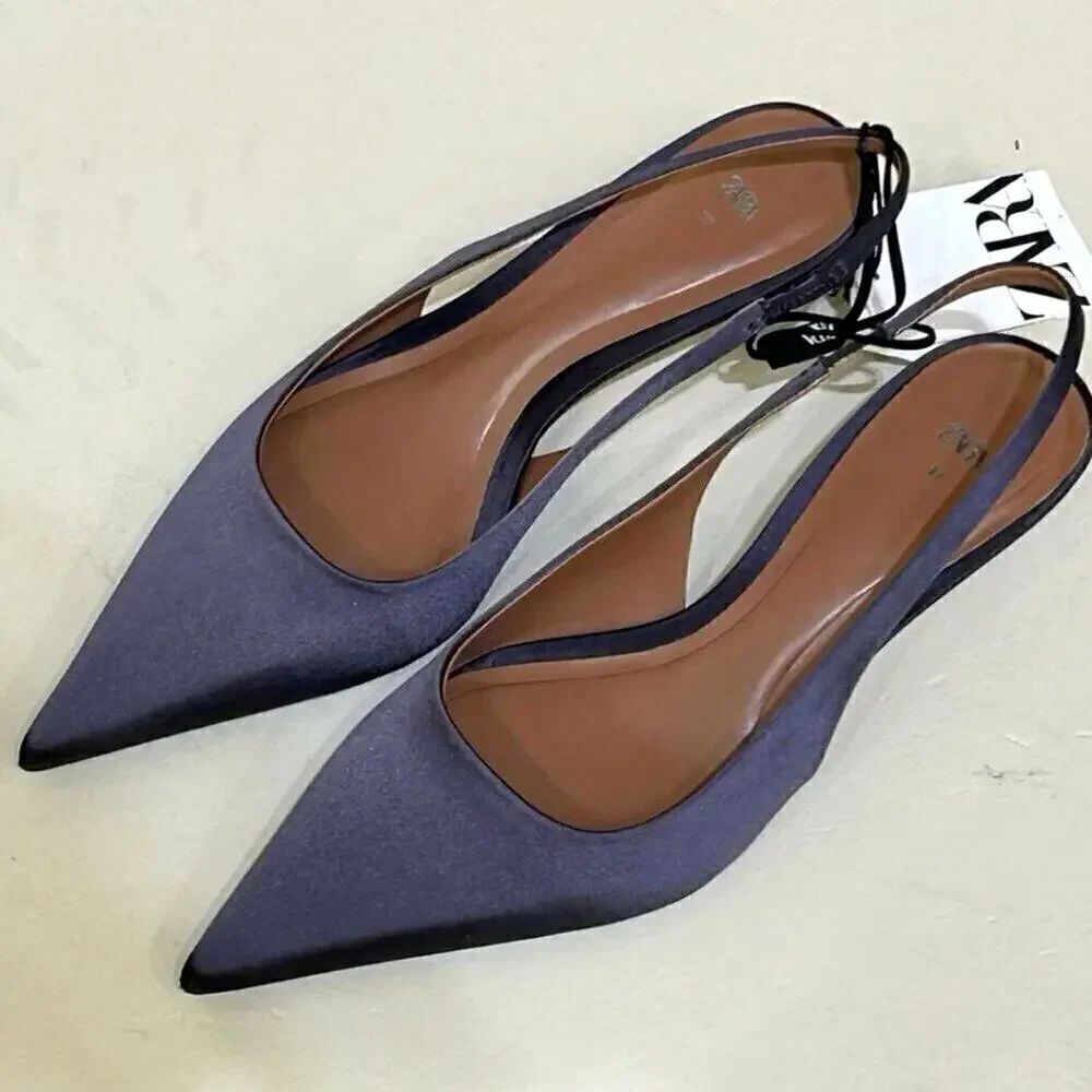 Zara Anthracite Grey Kitten Heel Slingback Pumps Pointed Toe Chic Size 7.5 NWT - Picture 9 of 16